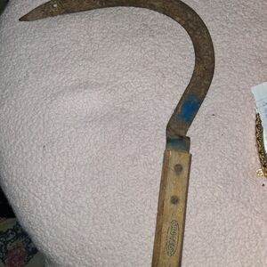 Vintage Curved Sickle with Wooden Handle